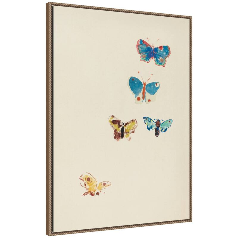 Kate and Laurel Five Butterflies 1912 Odilion Redon by Nostalgia Prints Framed Canvas Wall Art Print - 28x38 - Gold