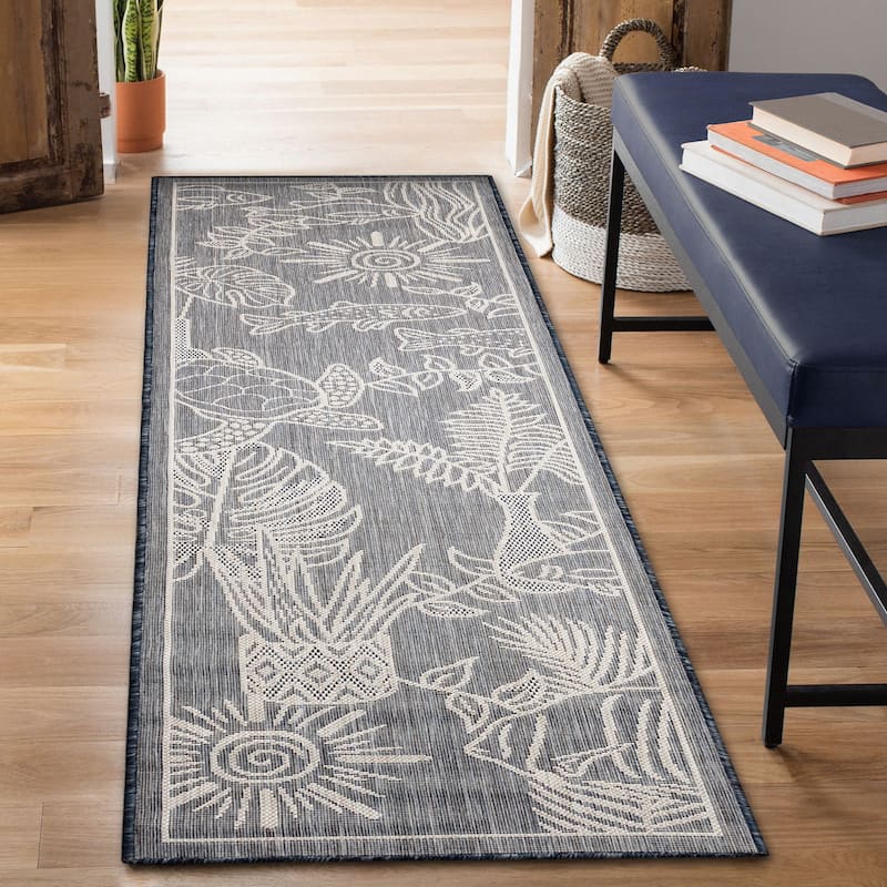 Liora Manne Carmel Collage Indoor/Outdoor Rug - 1'11" x 4'11" - 6'6" x 9'4"/Navy