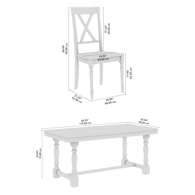 Bush Furniture Sterling 67W Dining Table with 6 Cross Back Chairs