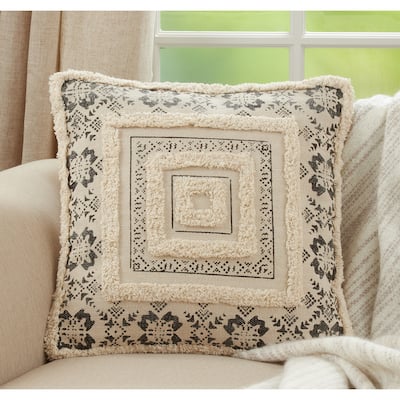 Cotton Throw Pillow With Tufted Design