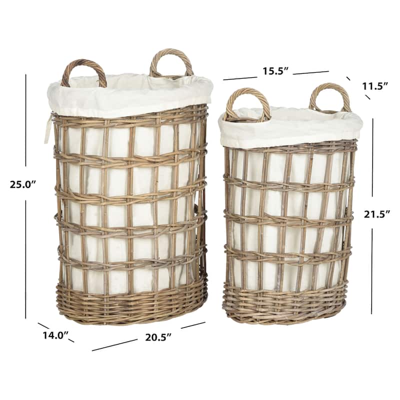 SAFAVIEH Kaname Natural Rattan Grey Storage Hamper with Liners - 20.5" x 14" x 25" - 21Wx14Dx25H