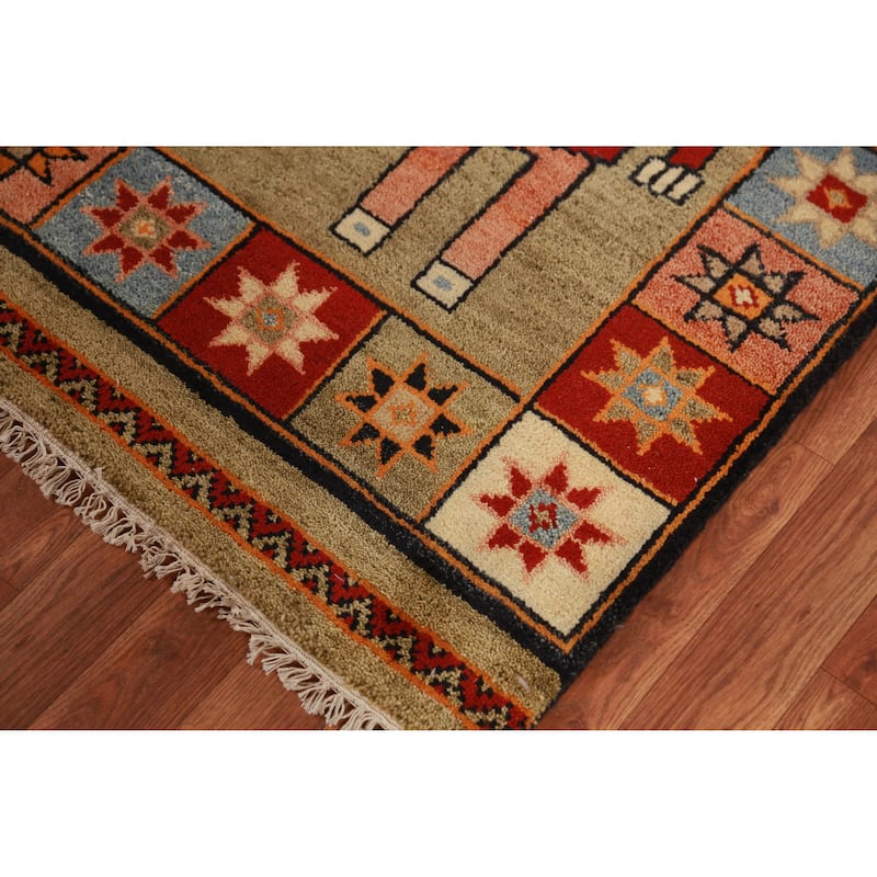 Hand Knotted Oriental 100% Wool Carpet Traditional Tribal Yellow & Gold Heriz (serapi) Runner Rug - 9' 10'' X 4' 1''