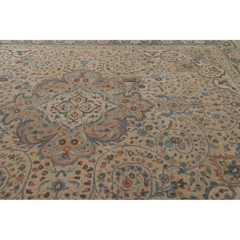 Hand Knotted Oriental 100% Wool Carpet Traditional Floral Beige & Ivories Tabriz Area Rug - 12' 3'' X 9' 8''