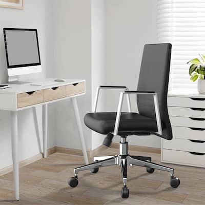 Mid-Back Leather Office Chair in Iron Modern Ergonomic Swivel Lift Tilt Computer Task Chair
