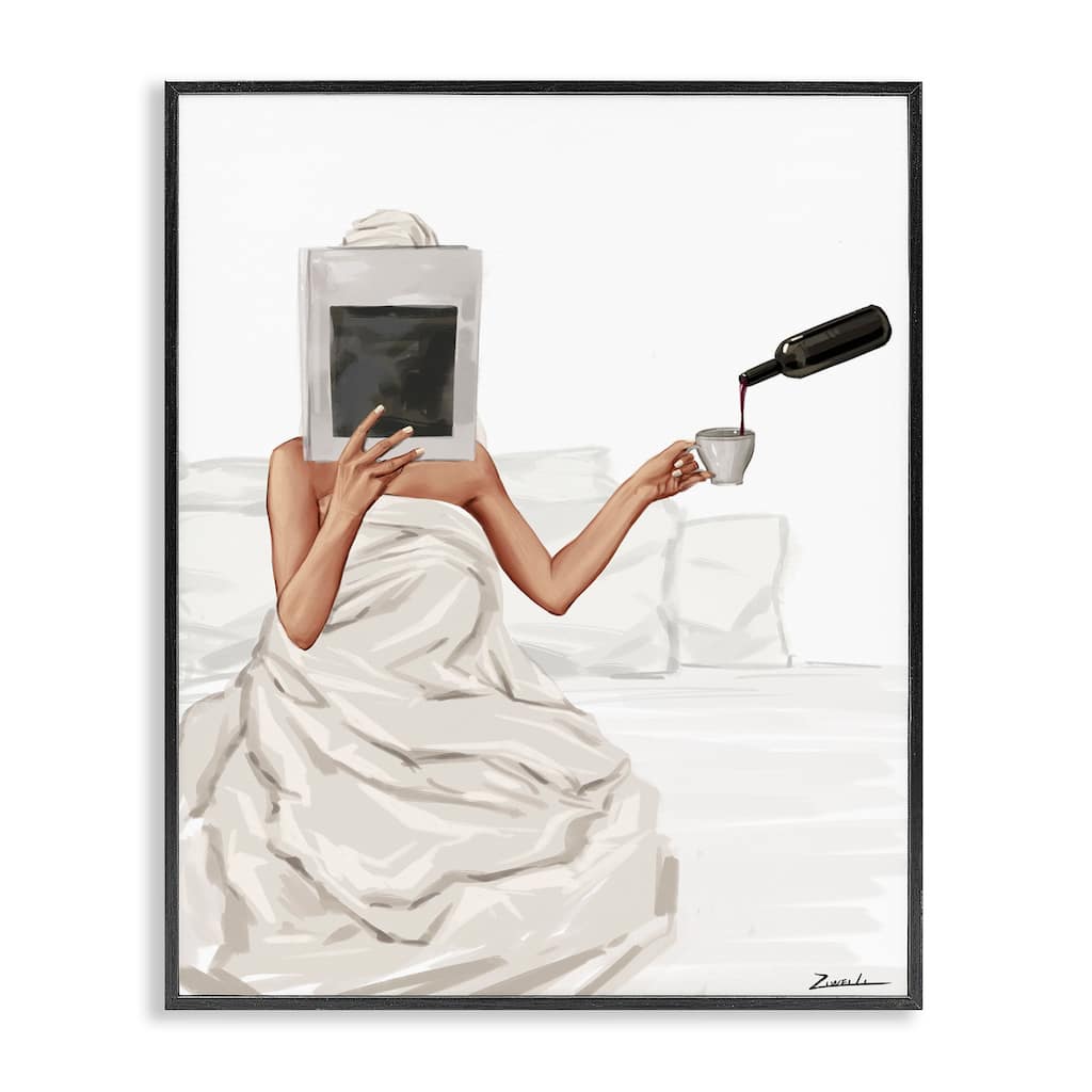 Stupell Cozy in Bed with Drink Framed Giclee Art Design By Ziwei Li