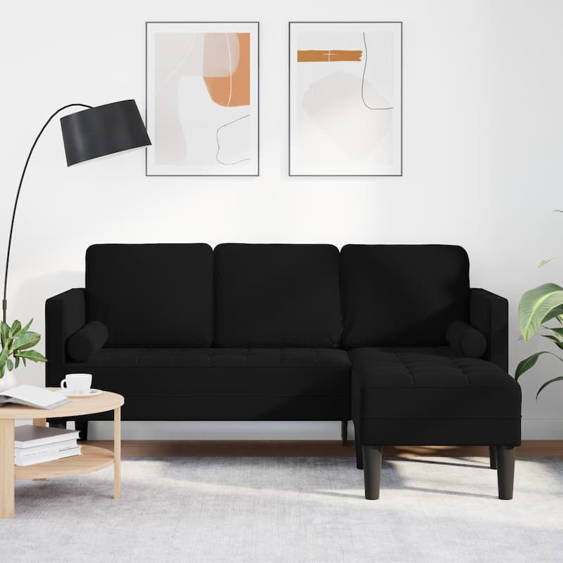vidaXL Garden Sofa L-Shaped Black/Dark Grey/Light Grey Velvet - 68.1 x 51.6 x 26.4 - Black Velvet