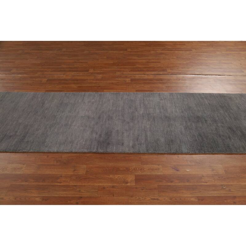 Gray Gabbeh Modern Runner Rug Hand-Knotted Wool Carpet - 2'9"x 9'9"