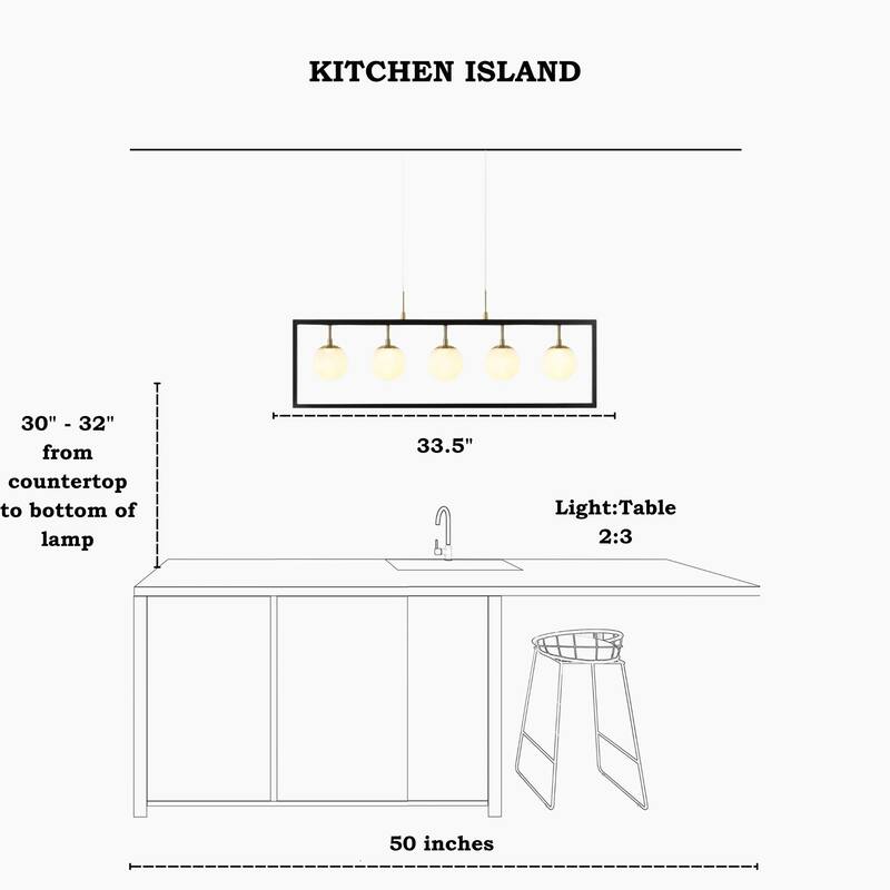 Modern 5-Light Rectangle LED Chandelier Glass Kitchen Island Light for Dining Room - 33.5" L x 4" W x 14" H