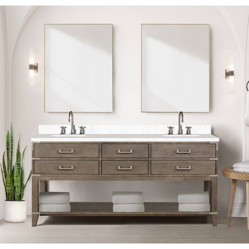 Norwalk 60 in W x 22 in D Black Oak Double Bath Vanity, Cultured Marble Top, Faucet Set, and 28 in Mirrors