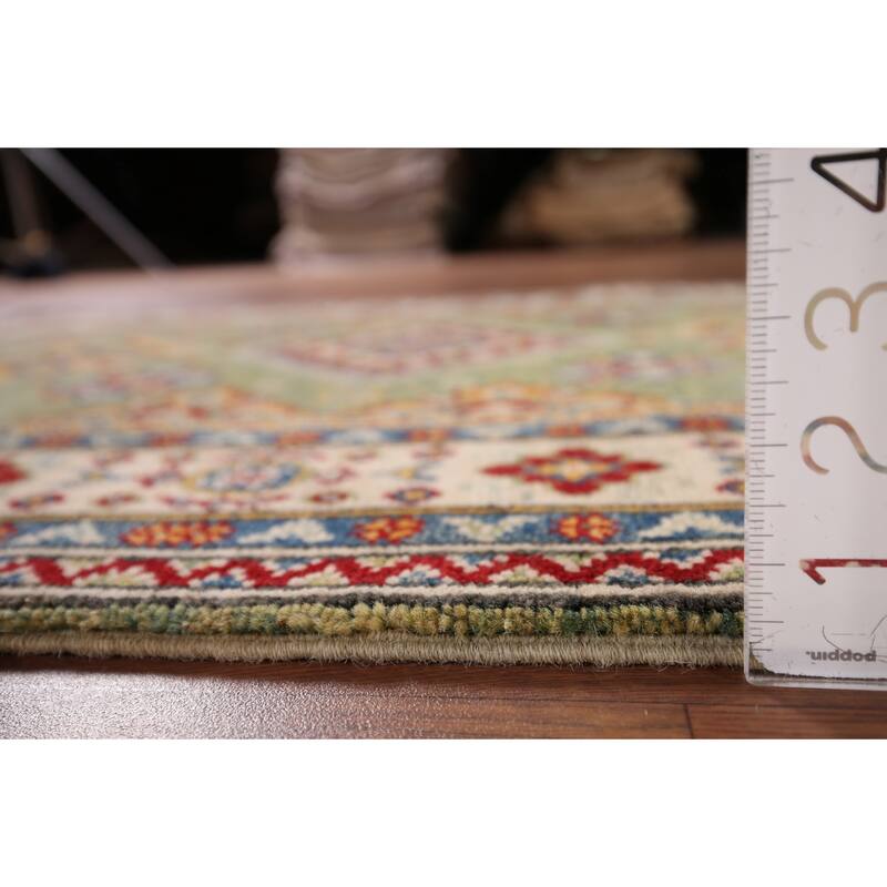 Light Green Kazak Accent Rug Handmade Wool Carpet - 3'4" x 4'9"