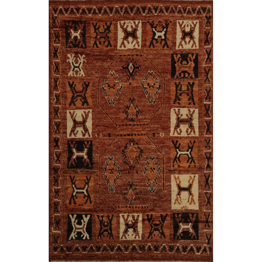 Hand Knotted Oriental 100% Wool Carpet Modern Tribal Oranges & Rust Moroccan Area Rug - 10' 0'' X 6' 8''