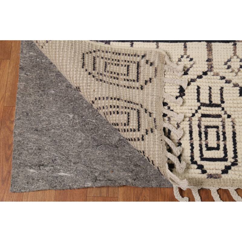 Geometric Moroccan Oriental Area Rug Hand-Knotted Wool Carpet - 8'9"x 12'6"