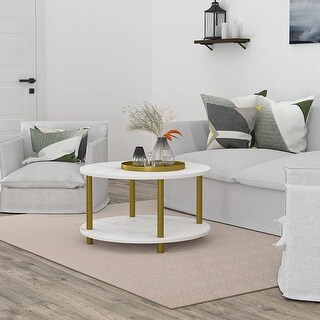 2 Tier Round Coffee Table for Living Room with Open Storage Shelf - Bed ...