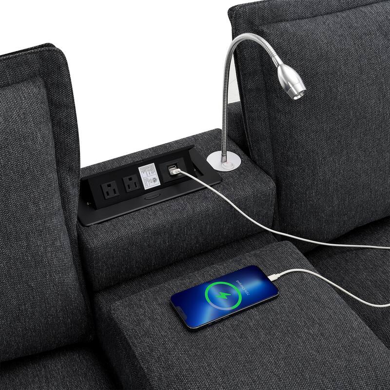 Cloud Sectional Sofa wConsole, USB, Reading Light, Cup Holder, Ottoman