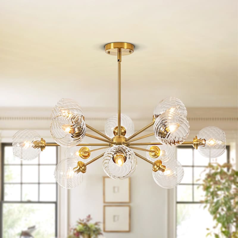 33.5" 12 - Light Mid-Century Brass Sputnik Chandelier for Dining Room - 12 Light - Gold