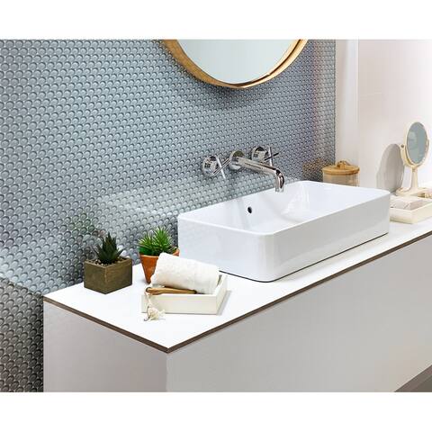 Apollo Tile 5 Pack 12-in x 12-in Light Gray Penny Round Glossy Finished Glass Mosaic Wall and Floor Tile (5 sq ft/case)