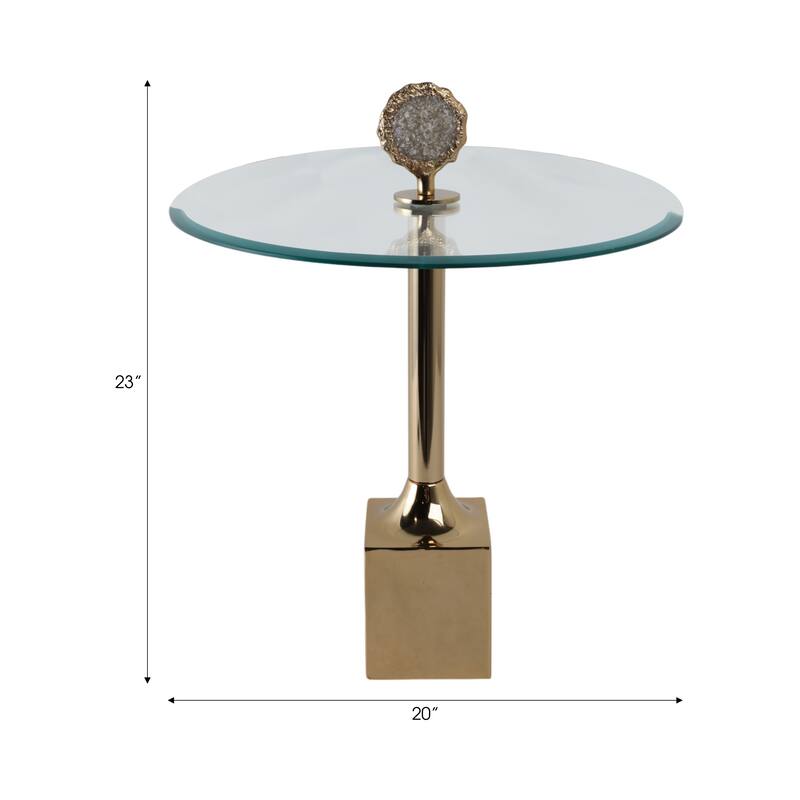 Glass Top Accent Side Table with Sculptural Base Round Modern Design - 20" x 20" x 23"