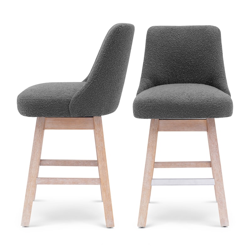 Boucle Polyester Upholstered Swivel Counter Stool - Foot Glides (Set of 2)