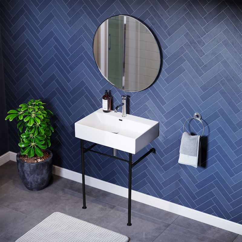 Claire 24" Console Sink White Basin Black Legs