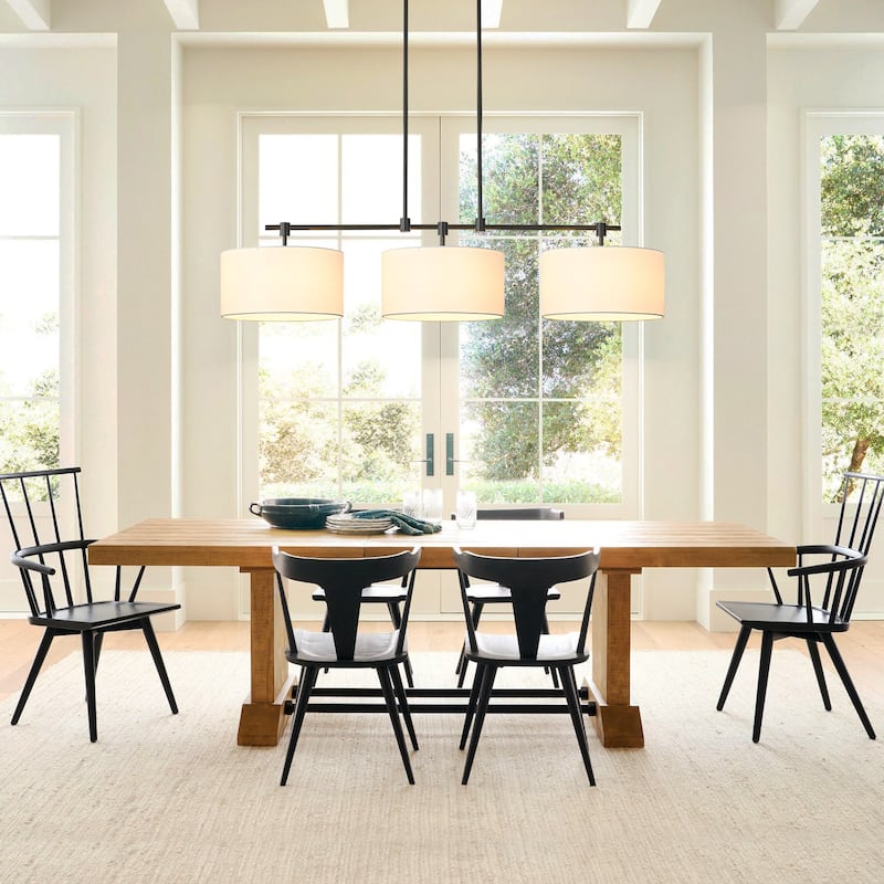 3-Light Modern Linear Drum Fabric Pendant/Kitchen Island Lights for Dining Room