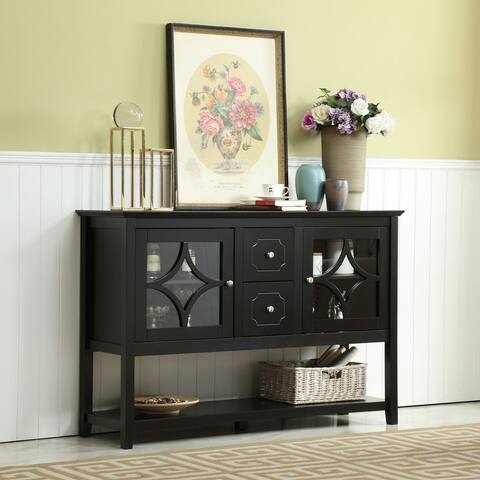 Black 2 Drawers Sideboard Buffet Console Table with shelf