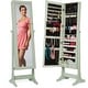 preview thumbnail 1 of 4, Freestanding Jewelry Armoire Cabinet, Full Length Standing Mirror, Lockable Makeup Storage Organizer, w/Velvet Lining, 5 Shelves Sage