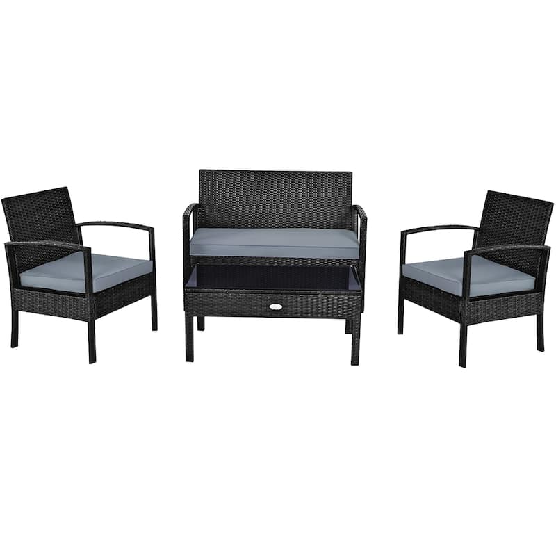 Costway 8 PCS Outdoor Patio Rattan Furniture Set Cushioned Sofa Coffee - See Details