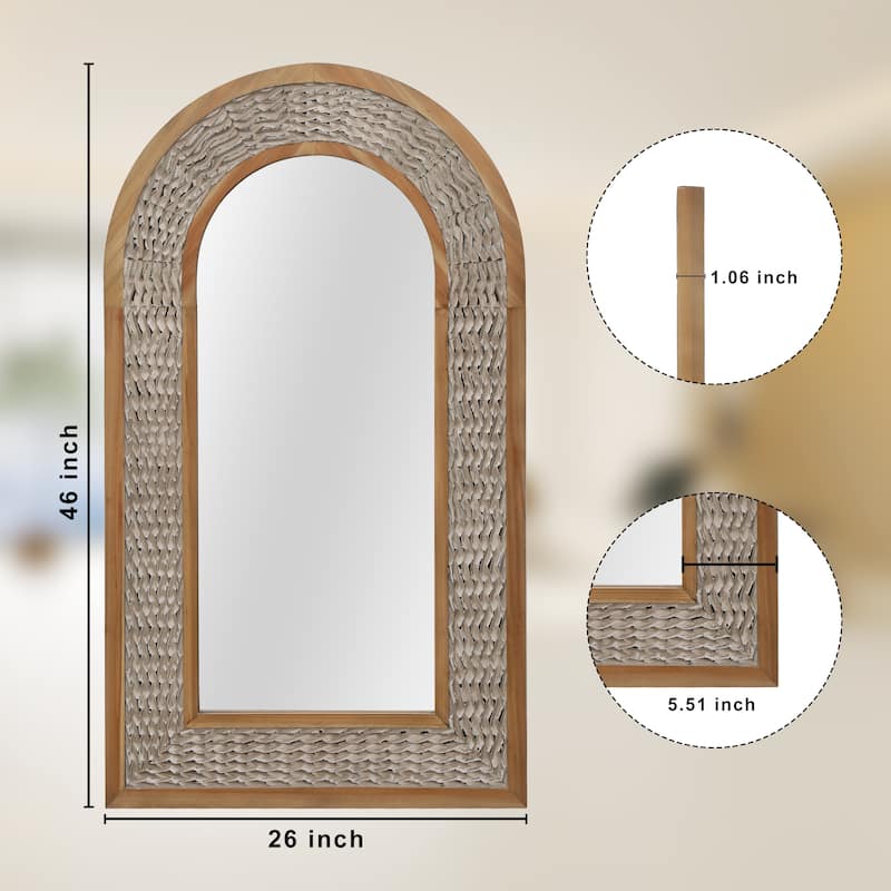 Rustic Farmhouse Wall Mirror, Natural Wood Decorative Vanity Mirror for Bedroom, Living Room, Bathroom, Entryway