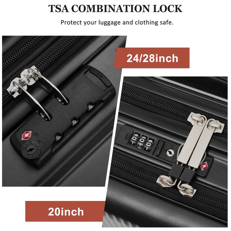 Luggage Sets 5 Piece with Half-opening, Hardside Carry On Suitcase Set with Double Spinner Wheel, with USB Port,TSA Locks