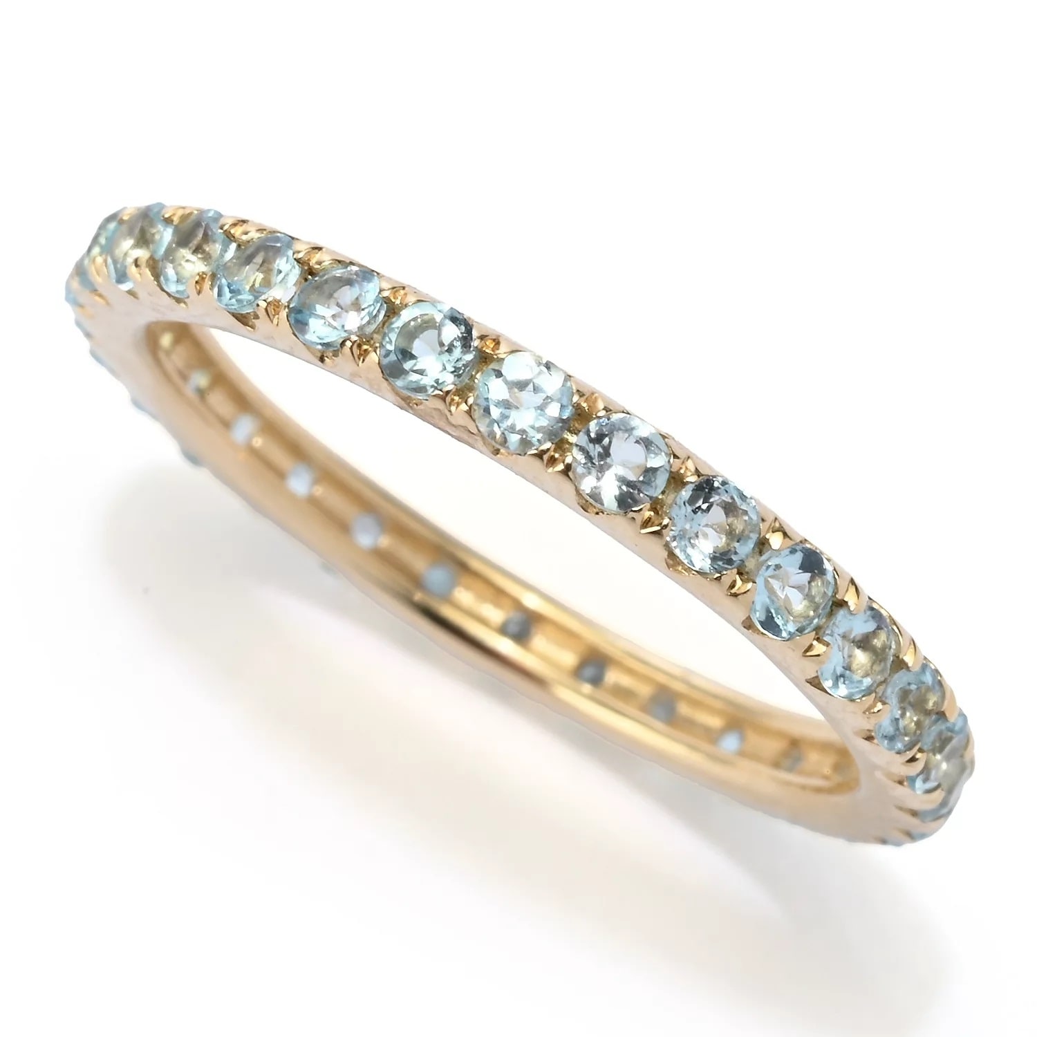 Pinctore 14K Yellow Gold Swiss Blue Topaz Gemstone Eternity Band Rings