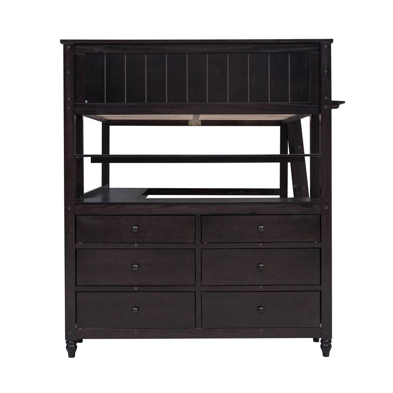 Full Size Loft Bed with Desk, Drawers, and Storage Shelves for Maximized Space