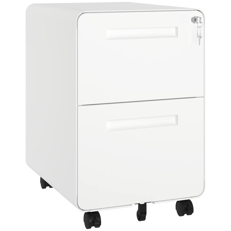 Modern 24.8" 2-drawer Rolling Locking Steel File Cabinet - White