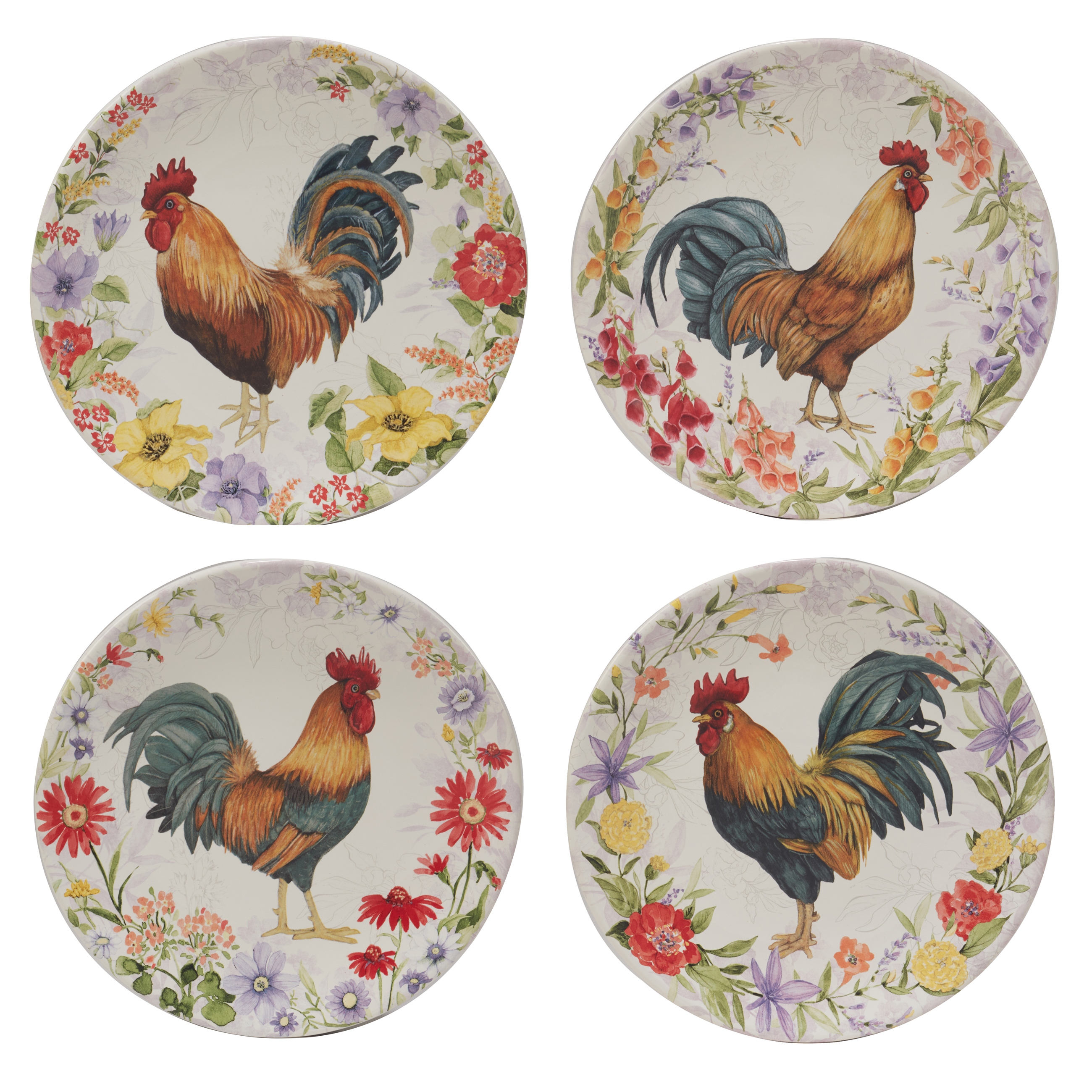 Certified International Floral Rooster 9 Salad Dessert Plates Set of 4 Assorted Designs 11 x 11 On Sale Bed Bath Beyond 37097763