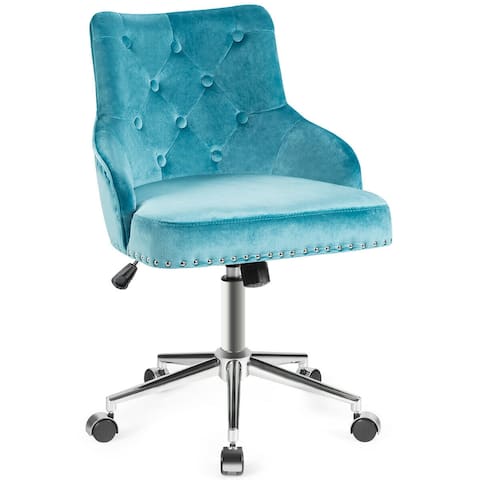 Gymax Velvet Office Chair Upholstered Swivel Computer Task Chair