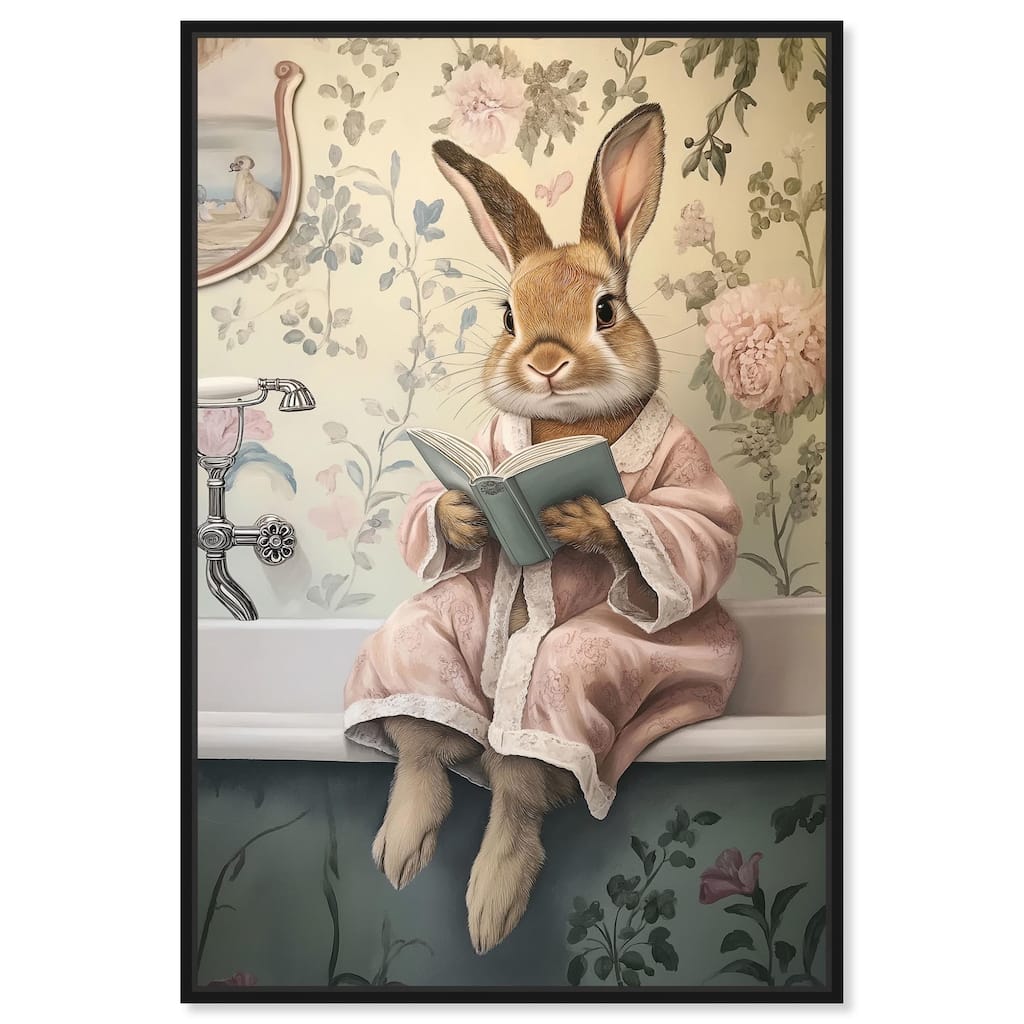 Bunny Bibliophile Bathing Canvas by Art Remedy