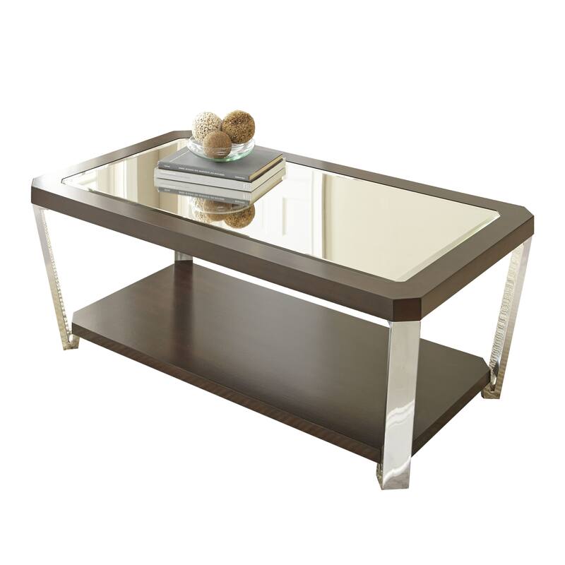 Steve Silver Trimble 48-Inch Rectangle Coffee Table with Mirrored Top
