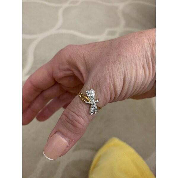 Diamond Accent 18k Gold over Sterling Silver Dragonfly Ring 