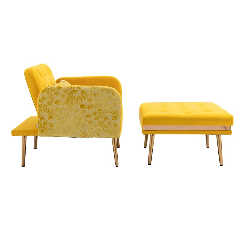 Velvet Upholstered Tufted Living Room Sleeper Chair With Ottoman