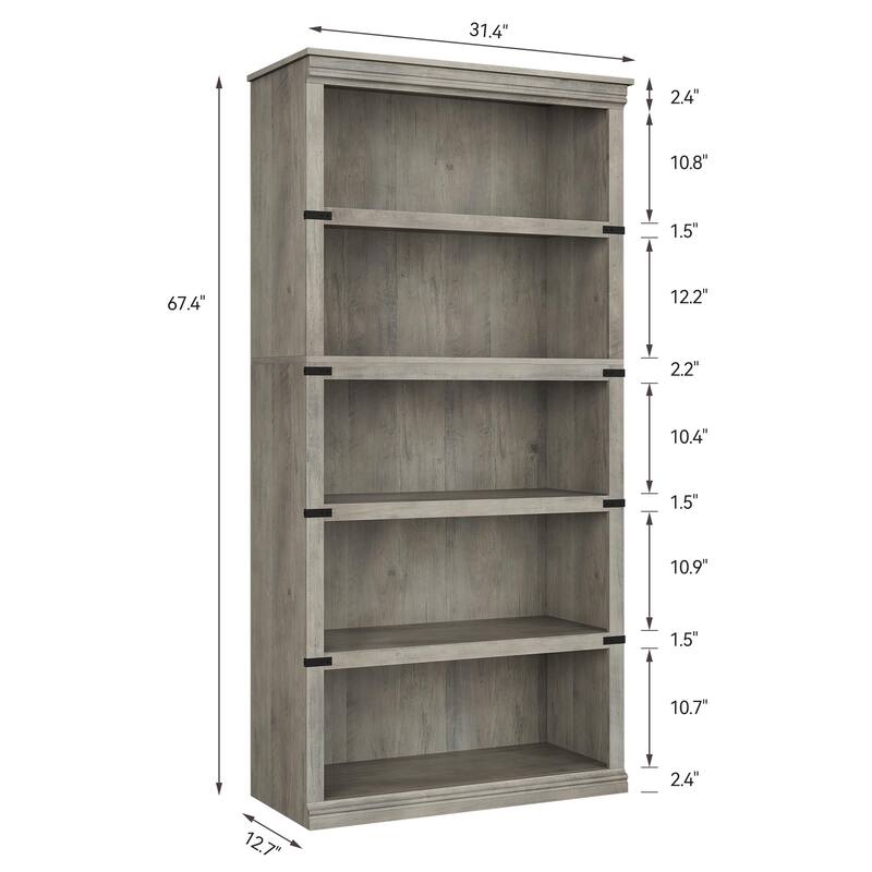 Farmhouse 5-Tier Bookcase for Home Office/Living Room