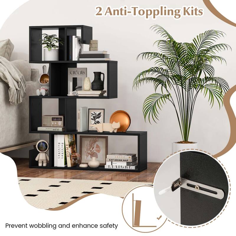 Costway 1/2 PCS 5-Tier S-Shaped Bookshelf with Open Cubes