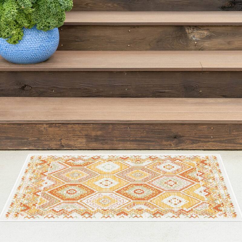 Alfresco Nautical & Coastal Geometric Reversible Indoor/Outdoor Area Rug - 2' x 3' - Orange/Cream