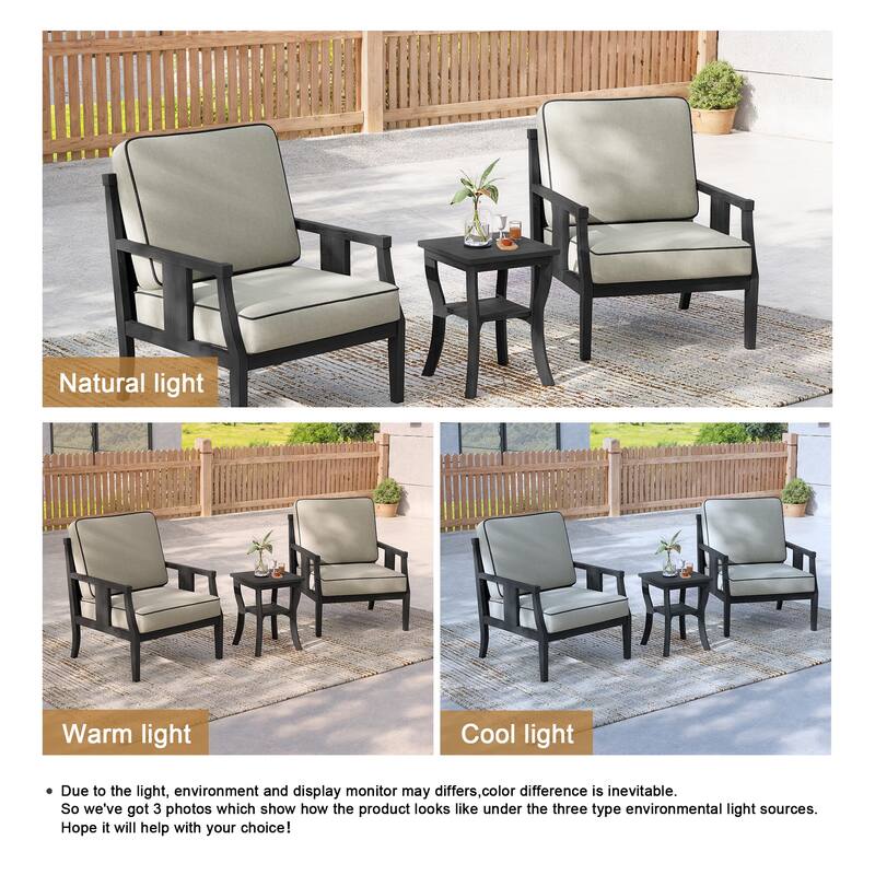 3-Piece Solid Teak Outdoor Patio Furniture Set Armchairs & Storage Table