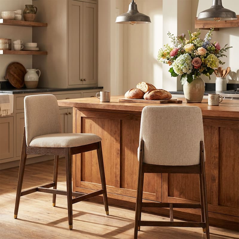 Christopher Knight Home - Clara Modern Wooden Upholstered Counter Stool - Set of 2 - Beige,Walnut