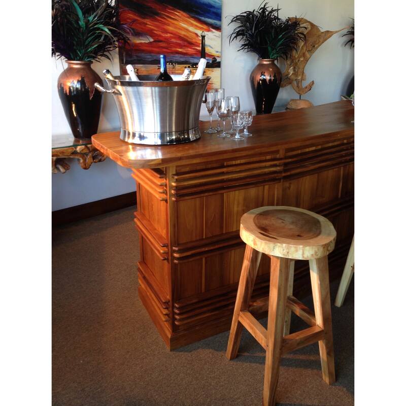 Chic Teak Suar Live Edge Round Barstool, 30 inch