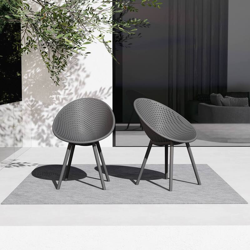 Set of 2 Mid-Century Modern Plastic Dining Chair Plastic Legs with Breathable Perforated Egg Shaped Seat for Indoor/Outdoor Use