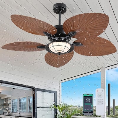 52" Tropical Ceiling Fan with Light and Remote,Indoor and Outdoor Ceiling Fan,Waterproof - 52 Inches