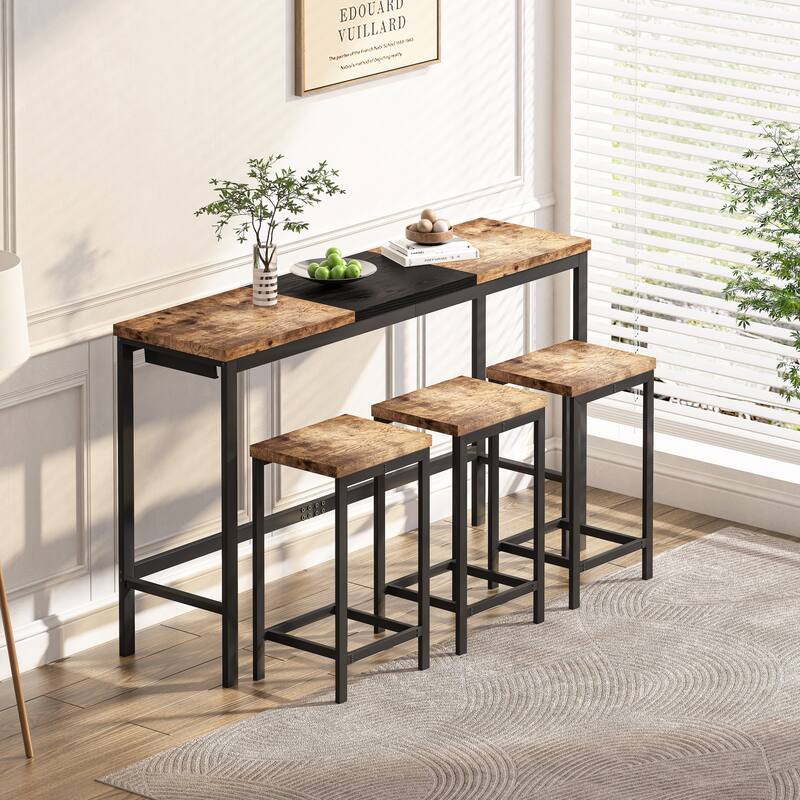 Convenient Hanging Stool Design Pub Table Set - Natural/Black