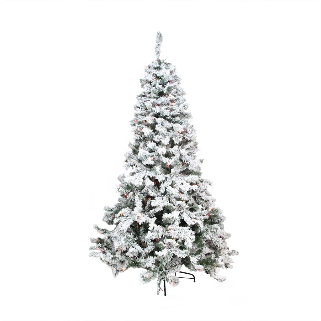 Pre-Lit Heavily Flocked Pine Medium Artificial Christmas Tree - Multicolor Lights