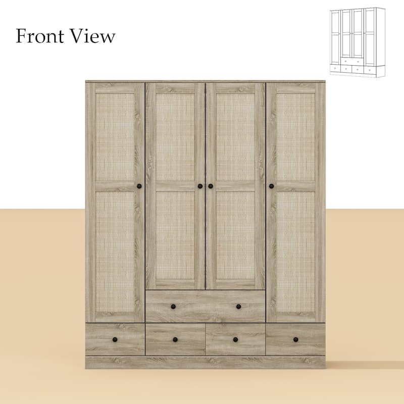 Wardrobe Armoire Closet 59"W Large Freestanding Wardrobe Cabinet White