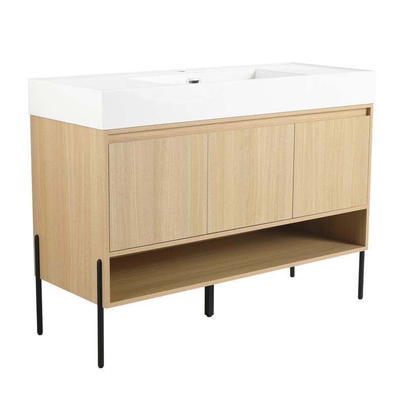 47-Inch Resin Bathroom Vanity with Multi-Layer Solid Wood Frame, Stylish Tripod Design